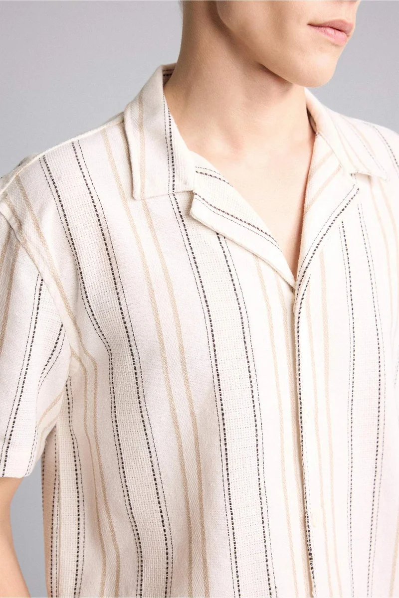 Defacto  Regular Fit Apache Collar Striped Shirt for Men | Best Price UAE