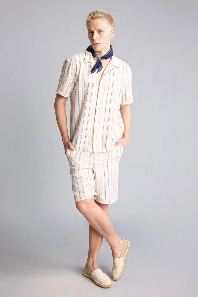Defacto  Regular Fit Apache Collar Striped Shirt for Men | Best Price UAE
