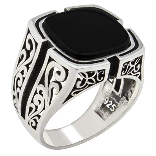Babylon Silver Solid 925 Sterling Silver Onyx Stone Turkish Handmade Luxury Men's Ring (8) - Image 4