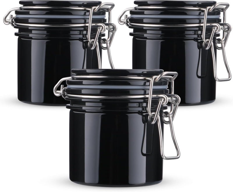 3 PCS 200ml/6.76oz Plastic Storage Jar Refillable Sealed Container Wide Mouth Bottle Pot with Airtight Metal Buckle Lid for Lotion Cream Cosmetic Coffee Bean Spices Kitchen Storage