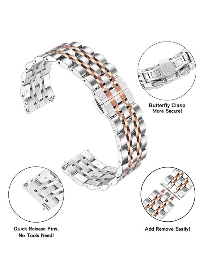 O Ozone Metal Band For Samsung Galaxy Watch 7 6 5 4 FE 40mm 44mm 45mm/Galaxy Watch 6 4 Classic 43mm 47mm 42mm 46mm, 20mm Premium Solid Stainless Steel Replacement Strap for Men - Silver Gold  - Image 2