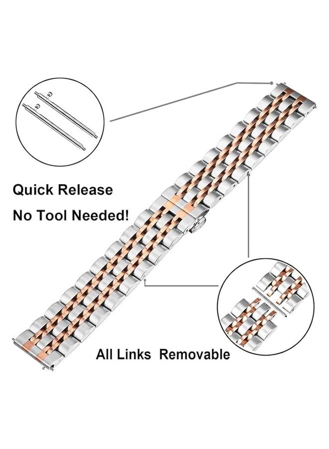 O Ozone Metal Band For Samsung Galaxy Watch 7 6 5 4 FE 40mm 44mm 45mm/Galaxy Watch 6 4 Classic 43mm 47mm 42mm 46mm, 20mm Premium Solid Stainless Steel Replacement Strap for Men - Silver Gold  - Image 3