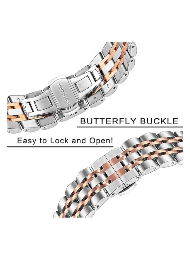 O Ozone Metal Band For Samsung Galaxy Watch 7 6 5 4 FE 40mm 44mm 45mm/Galaxy Watch 6 4 Classic 43mm 47mm 42mm 46mm, 20mm Premium Solid Stainless Steel Replacement Strap for Men - Silver Gold  - Image 4