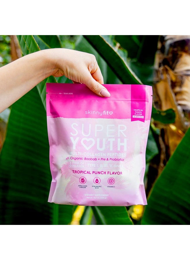 SkinnyFit - SkinnyFit Super Youth Tropical Punch Multi-Collagen Peptides + Probiotics, Baobab Fiber, Apple Cider Vinegar, Hyaluronic Acid, & Vitamin C, Skin, Hair, Joint & Metabolism Support, 30 Servings - Image 1