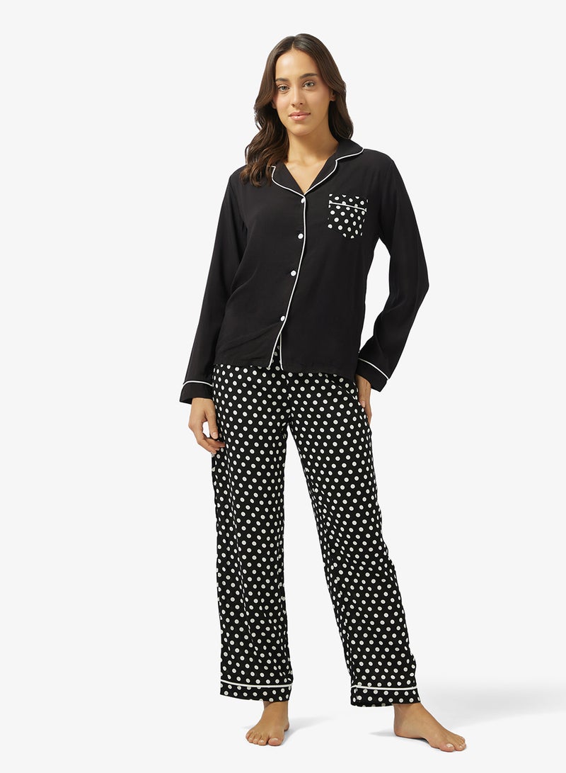 Ginger Polka Dot Button Down Shirt & Pyjama Set - Image 1