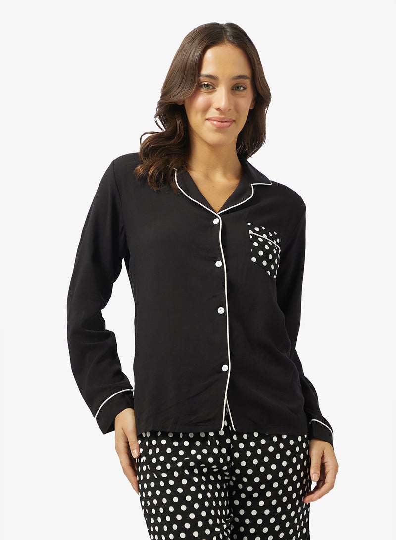 Ginger Polka Dot Button Down Shirt & Pyjama Set - Image 4