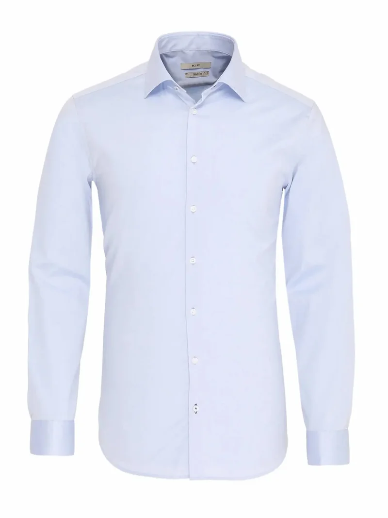 كيب قميص أزرق سادة بقصة ضيقة، مصنوع من القطن الكلاسيكي 100%