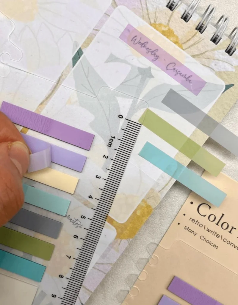 كاغيت جيمي دوكان Paper Ship Shop 8 Colored Ruler Purple and Blue Shades Transparent Pet Index Index Sticker Sticky Note Post It