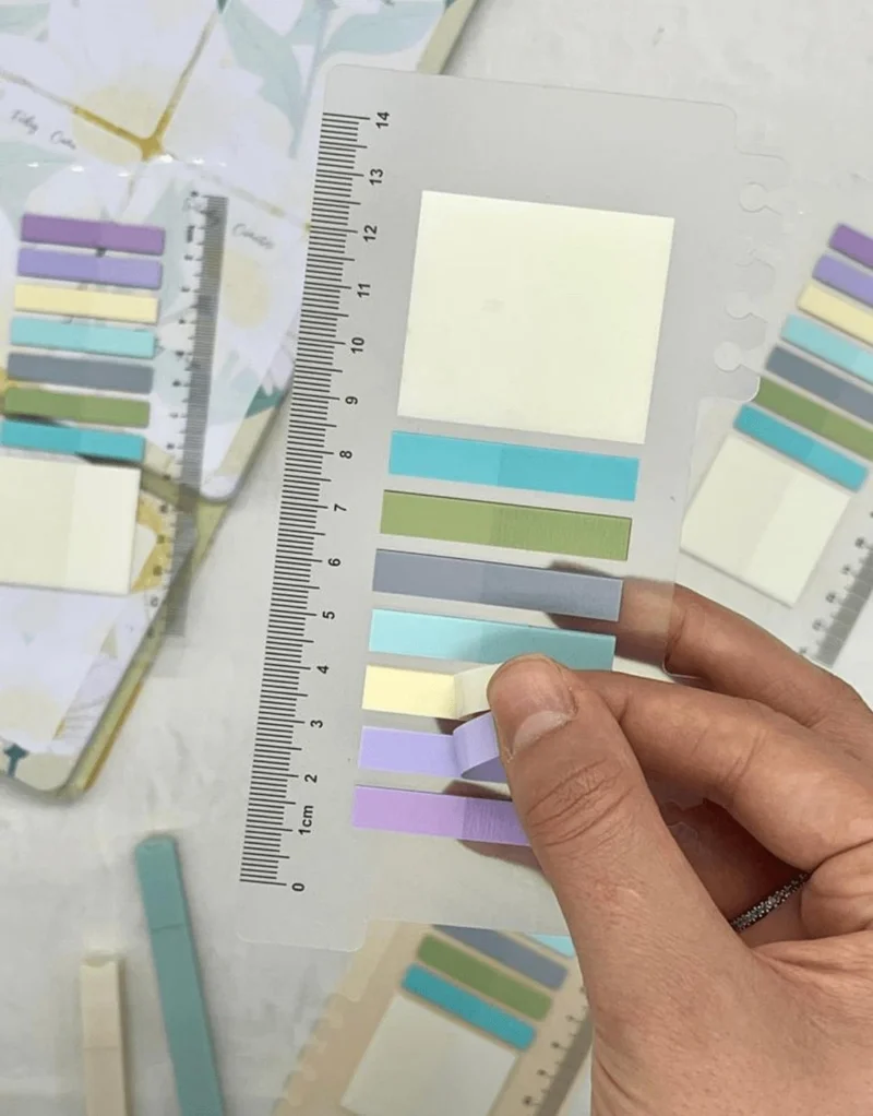 كاغيت جيمي دوكان Paper Ship Shop 8 Colored Ruler Purple and Blue Shades Transparent Pet Index Index Sticker Sticky Note Post It