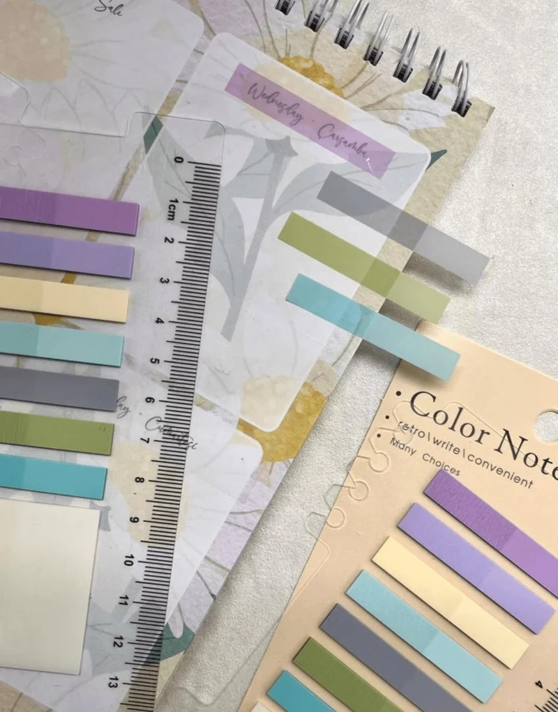 كاغيت جيمي دوكان Paper Ship Shop 8 Colored Ruler Purple and Blue Shades Transparent Pet Index Index Sticker Sticky Note Post It