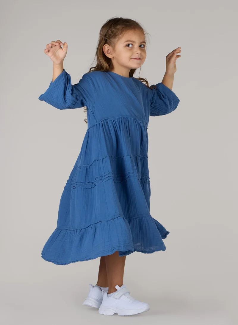 Just Nature royal blue Relaxed Fit Tired Midi Dress for Women | Best Price UAE