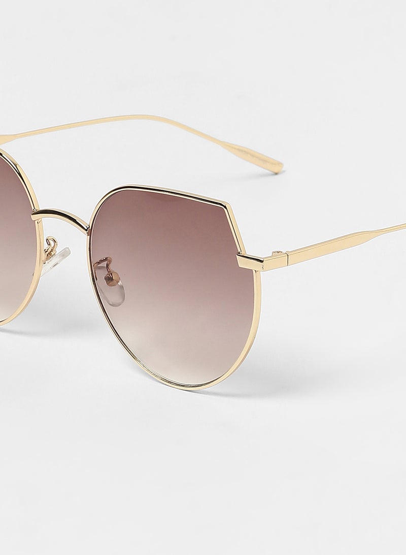 Haute Sauce Women's The Curved Cateye Sunglasses For Casual Wear | One-Size | Champayne Gold Alloy Frame | Chestnut Brown Polarized Lens | Full Rim | Eyewear For Woman & Girls