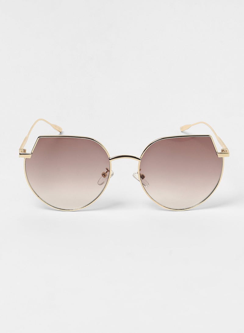 Haute Sauce Women's The Curved Cateye Sunglasses For Casual Wear | One-Size | Champayne Gold Alloy Frame | Chestnut Brown Polarized Lens | Full Rim | Eyewear For Woman & Girls