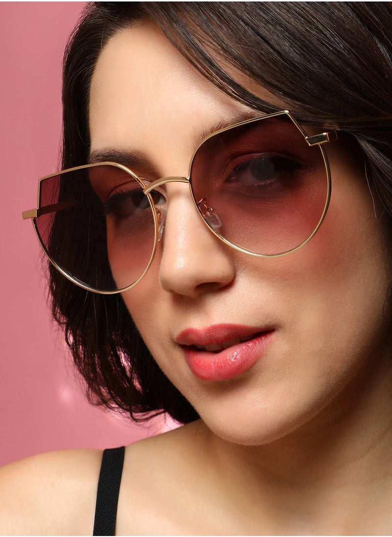 Haute Sauce Haute Sauce Women's The Curved Cateye Sunglasses For Casual Wear | One-Size | Champayne Gold Alloy Frame | Chestnut Brown Polarized Lens | Full Rim | Eyewear For Woman & Girls  - Image 3