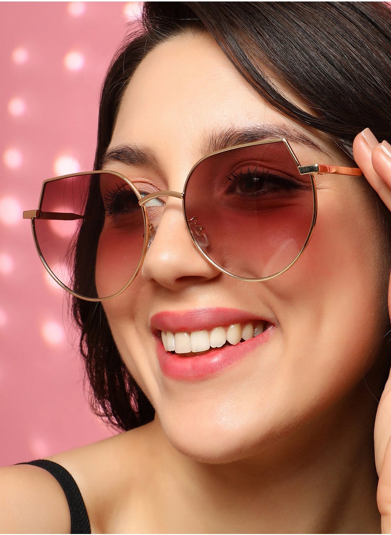 Haute Sauce Haute Sauce Women's The Curved Cateye Sunglasses For Casual Wear | One-Size | Champayne Gold Alloy Frame | Chestnut Brown Polarized Lens | Full Rim | Eyewear For Woman & Girls  - Image 2