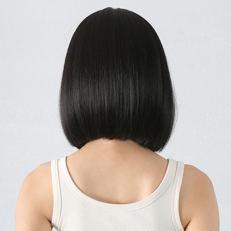Women's Fashion Wig Cute Bob Wig with Bangs Inward Bob Straight Wig Trendy Ladies' Hair Wig with Hair Net for Women Party Daily Use - Image 3