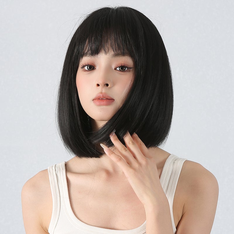 Women's Fashion Wig Cute Bob Wig with Bangs Inward Bob Straight Wig Trendy Ladies' Hair Wig with Hair Net for Women Party Daily Use - Image 1