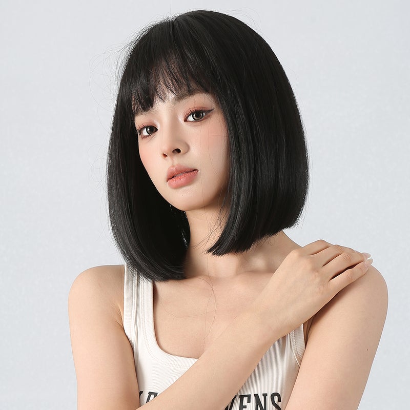 Women's Fashion Wig Cute Bob Wig with Bangs Inward Bob Straight Wig Trendy Ladies' Hair Wig with Hair Net for Women Party Daily Use - Image 5