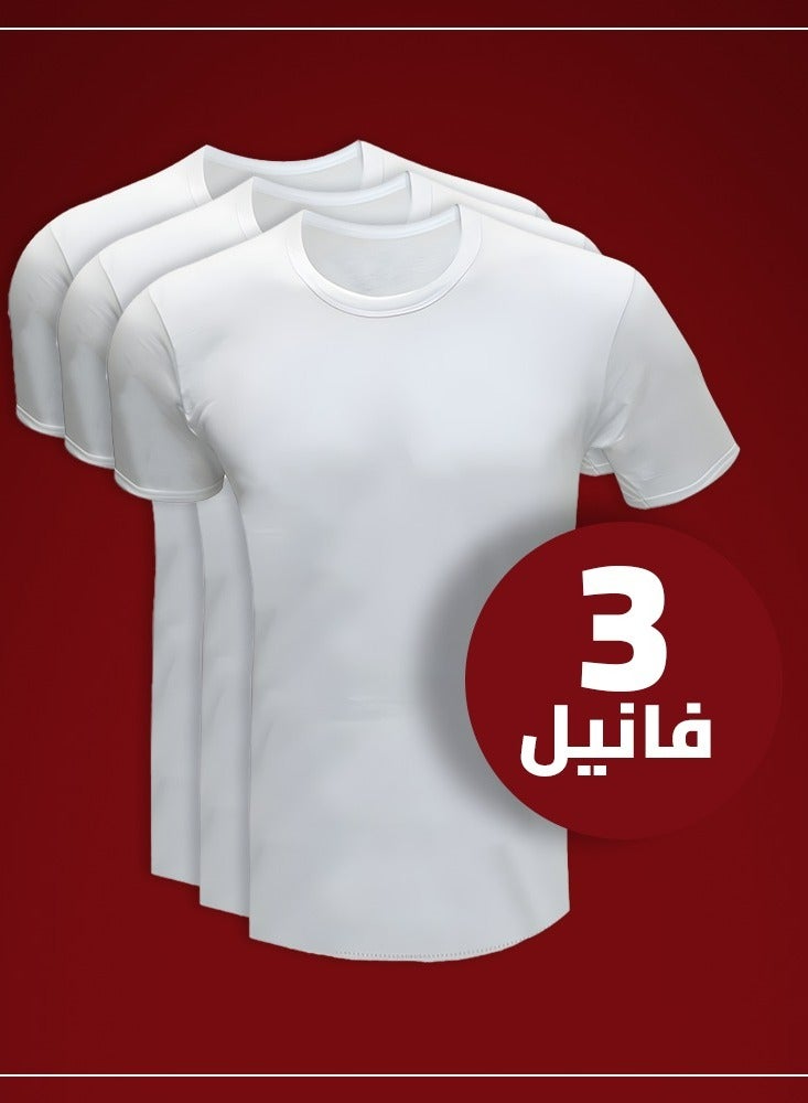 Lebbson Round T-shirt, 100% Cotton, Half Sleeve, Egyptian Made, White - 3PC - Image 1