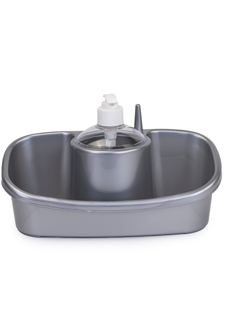 PlasticForte 3 in 1 Soap Dispenser and Sponge Holder with Handy ring holder 250ml Grey  - Image 1