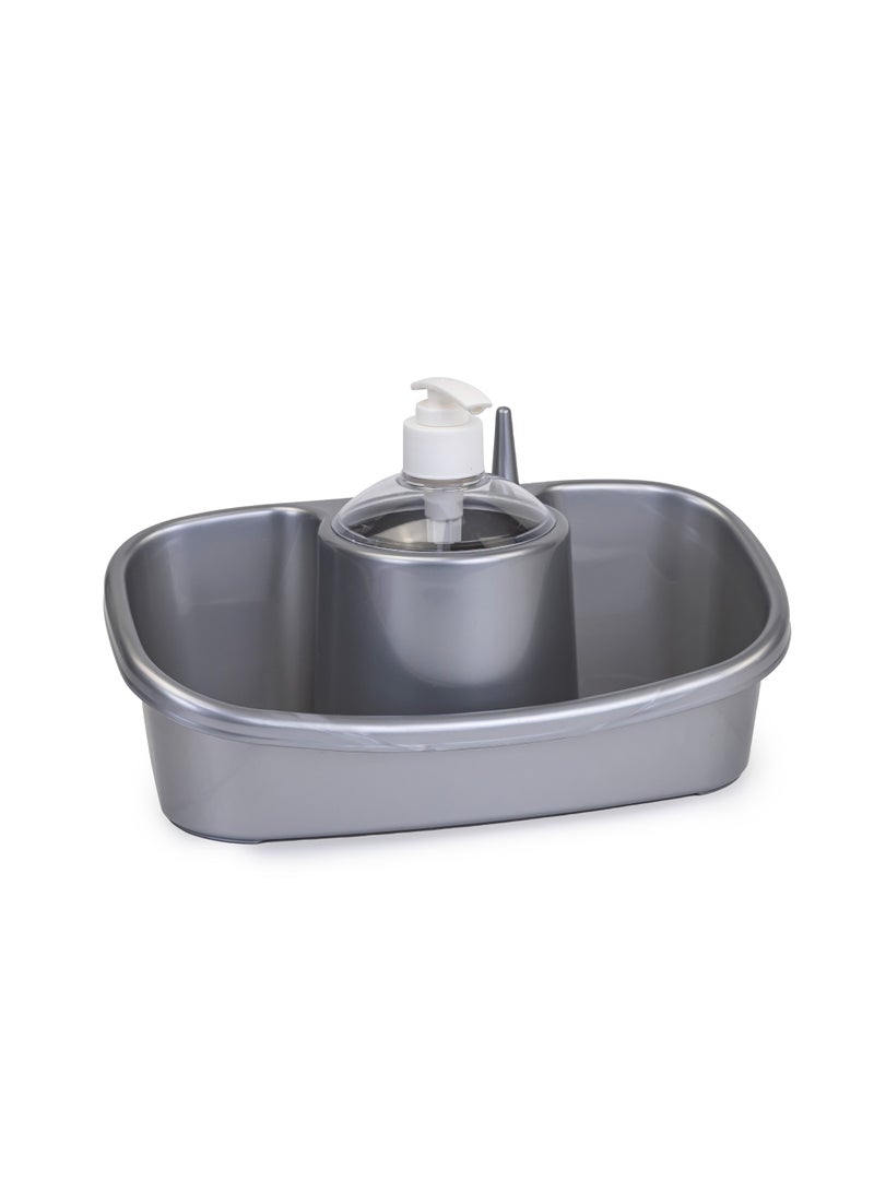PlasticForte 3 in 1 Soap Dispenser and Sponge Holder with Handy ring holder 250ml Grey  - Image 2