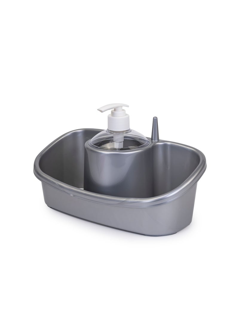 PlasticForte 3 in 1 Soap Dispenser and Sponge Holder with Handy ring holder 250ml Grey  - Image 3