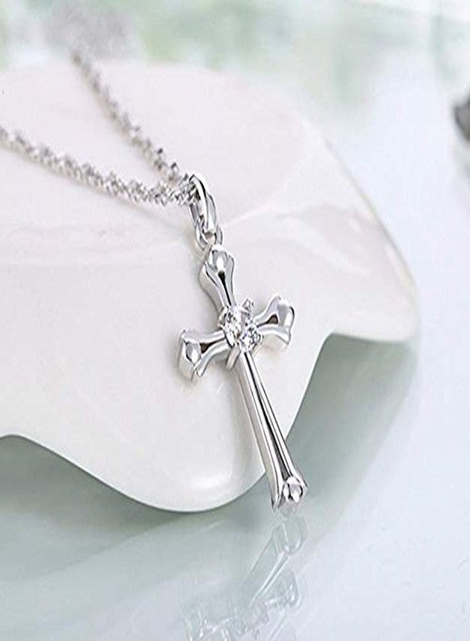Cutesmile Fashion Jewelry 925 Sterling Silver Inlaid Crystal Cubic Zirconia Cross Pendant Necklace - Image 3