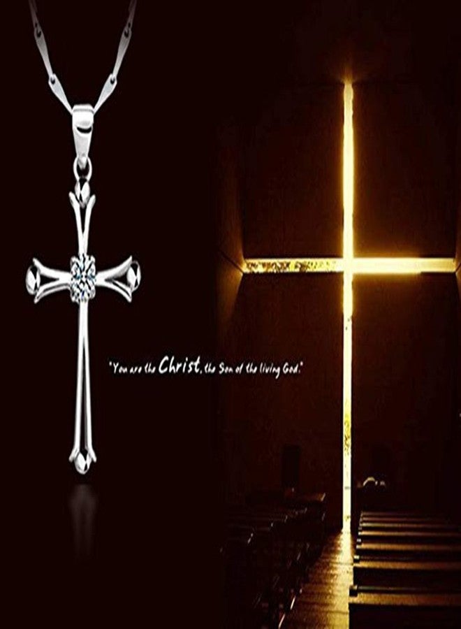 Cutesmile Fashion Jewelry 925 Sterling Silver Inlaid Crystal Cubic Zirconia Cross Pendant Necklace - Image 2