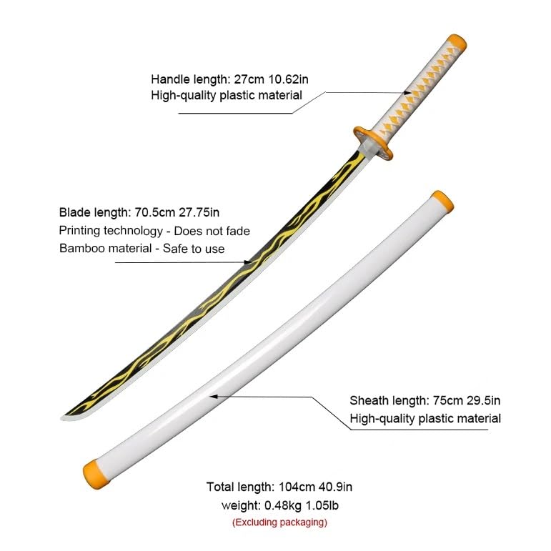 EXCELCHOICE Demon Slayer Zenitsu Katana Wooden Sword/Katana Toy Life Size Nichirin 104CM Bamboo Wood Zenitsu Katana Toy (with Single Layer Stand) Anime Cosplay Replica - Image 3