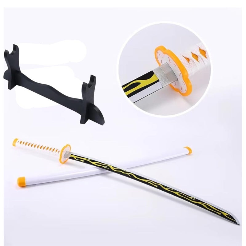 EXCELCHOICE Demon Slayer Zenitsu Katana Wooden Sword/Katana Toy Life Size Nichirin 104CM Bamboo Wood Zenitsu Katana Toy (with Single Layer Stand) Anime Cosplay Replica - Image 2