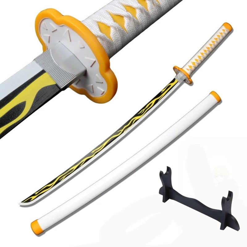 EXCELCHOICE Demon Slayer Zenitsu Katana Wooden Sword/Katana Toy Life Size Nichirin 104CM Bamboo Wood Zenitsu Katana Toy (with Single Layer Stand) Anime Cosplay Replica - Image 1