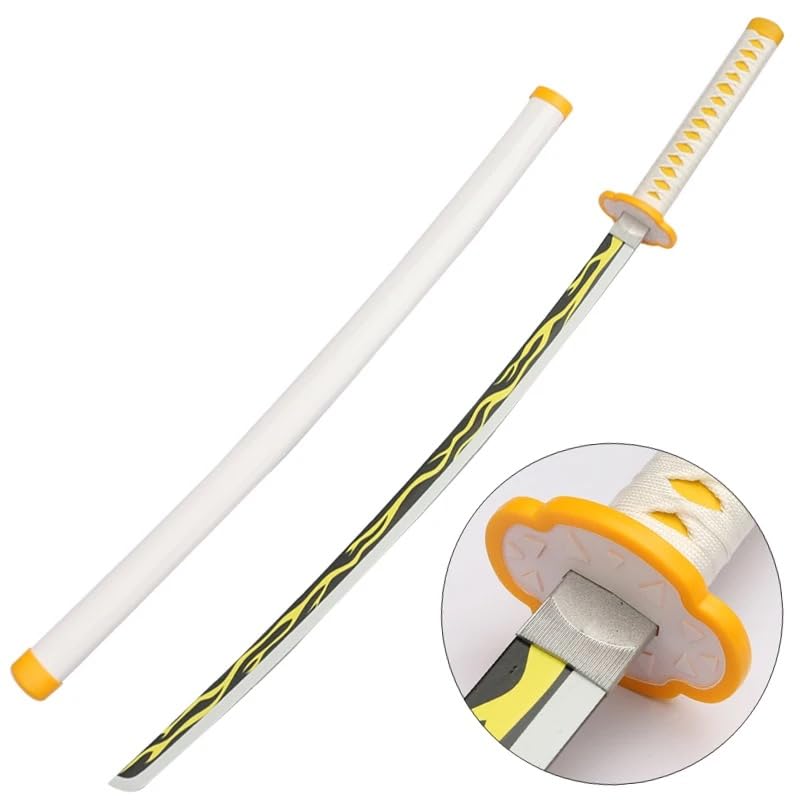 EXCELCHOICE Demon Slayer Zenitsu Katana Wooden Sword/Katana Toy Life Size Nichirin 104CM Bamboo Wood Zenitsu Katana Toy (with Single Layer Stand) Anime Cosplay Replica - Image 4