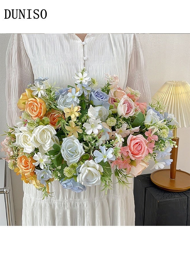 DUNISO 5 Bundles Artificial Rose Set Simulation Flowers Mixed Rose Marguerite Flower Bouquet Fake Flowers Plants Silk Flower Arrangements Wedding Bouquets Decor for Wedding Party Centerpiece Home Office Table Decoration Gift - Image 1
