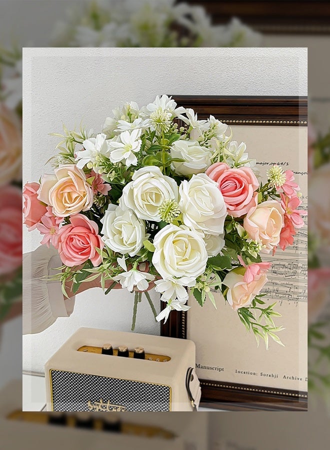 DUNISO 5 Bundles Artificial Rose Set Simulation Flowers Mixed Rose Marguerite Flower Bouquet Fake Flowers Plants Silk Flower Arrangements Wedding Bouquets Decor for Wedding Party Centerpiece Home Office Table Decoration Gift - Image 4