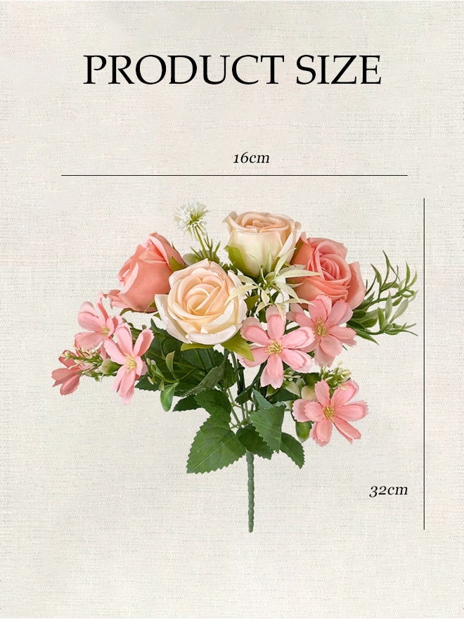 DUNISO 5 Bundles Artificial Rose Set Simulation Flowers Mixed Rose Marguerite Flower Bouquet Fake Flowers Plants Silk Flower Arrangements Wedding Bouquets Decor for Wedding Party Centerpiece Home Office Table Decoration Gift - Image 2