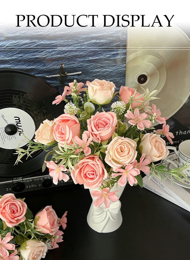 DUNISO 5 Bundles Artificial Rose Set Simulation Flowers Mixed Rose Marguerite Flower Bouquet Fake Flowers Plants Silk Flower Arrangements Wedding Bouquets Decor for Wedding Party Centerpiece Home Office Table Decoration Gift - Image 3