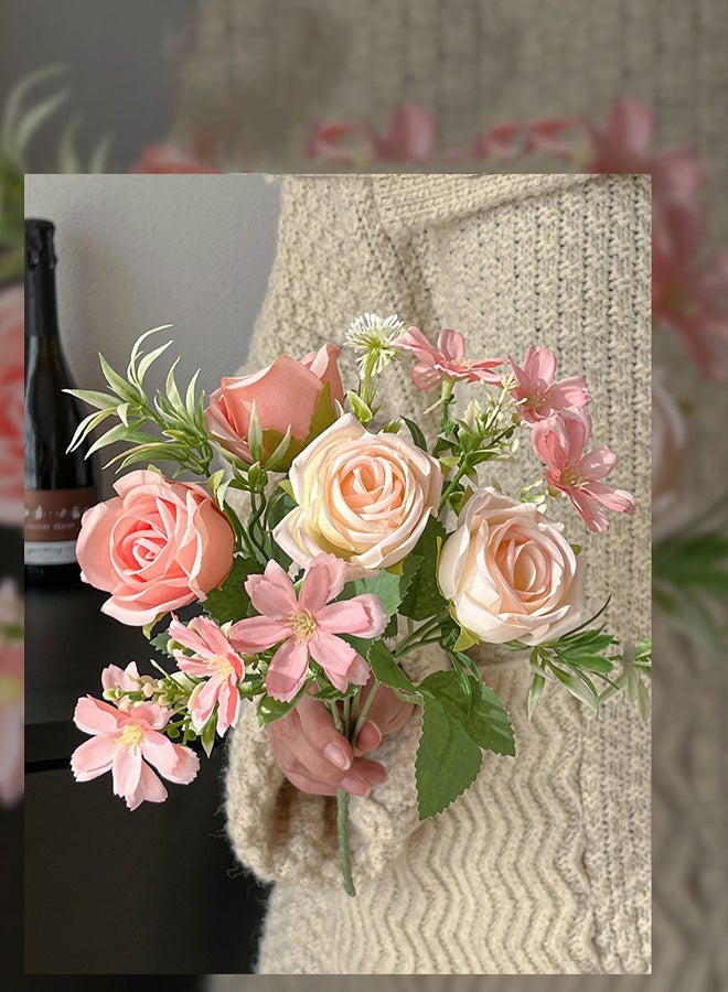 DUNISO 5 Bundles Artificial Rose Set Simulation Flowers Mixed Rose Marguerite Flower Bouquet Fake Flowers Plants Silk Flower Arrangements Wedding Bouquets Decor for Wedding Party Centerpiece Home Office Table Decoration Gift - Image 5