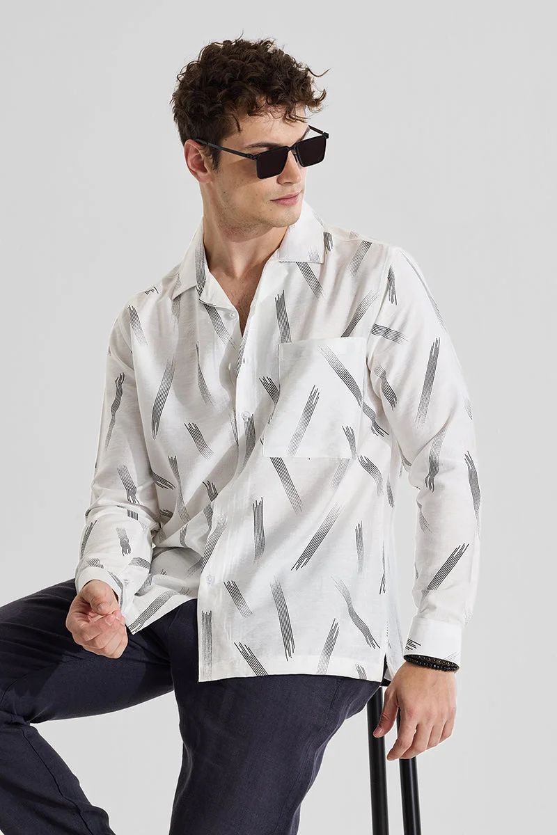 SNITCH White Abstract Regular Fit Shirt