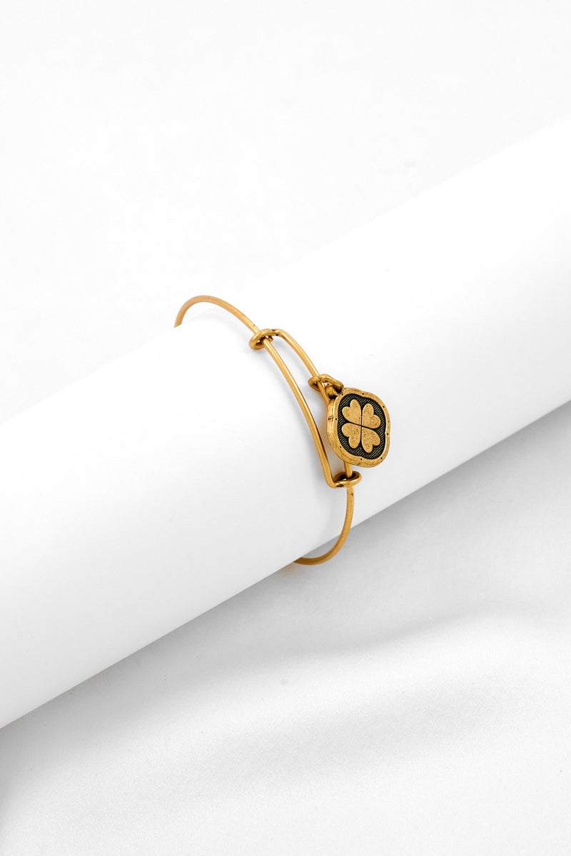 ALEX AND ANI Women Four Leaf Clover Wire Charm Bangle Bracelet, Gold - Image 1