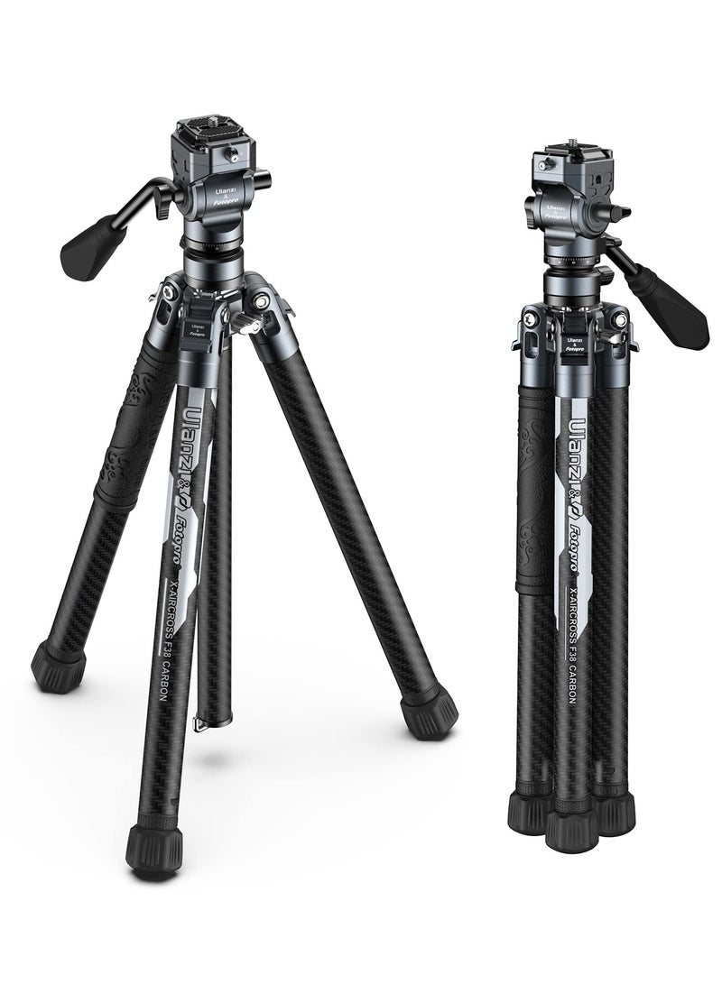 ULANZI F38 Video Travel Tripod, 61.4" Lightweight Carbon Fiber Camera Tripod with Quick Release 1/4" Screw & Video Head, for Most Cameras/DSLR/Projector, Weight 2.38lbs, Maxload 22lbs - Image 1