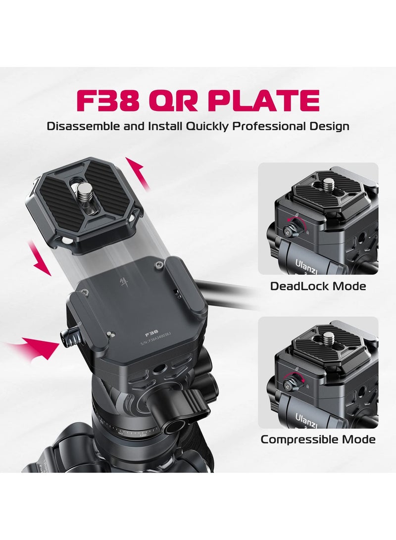 ULANZI F38 Video Travel Tripod, 61.4" Lightweight Carbon Fiber Camera Tripod with Quick Release 1/4" Screw & Video Head, for Most Cameras/DSLR/Projector, Weight 2.38lbs, Maxload 22lbs - Image 3