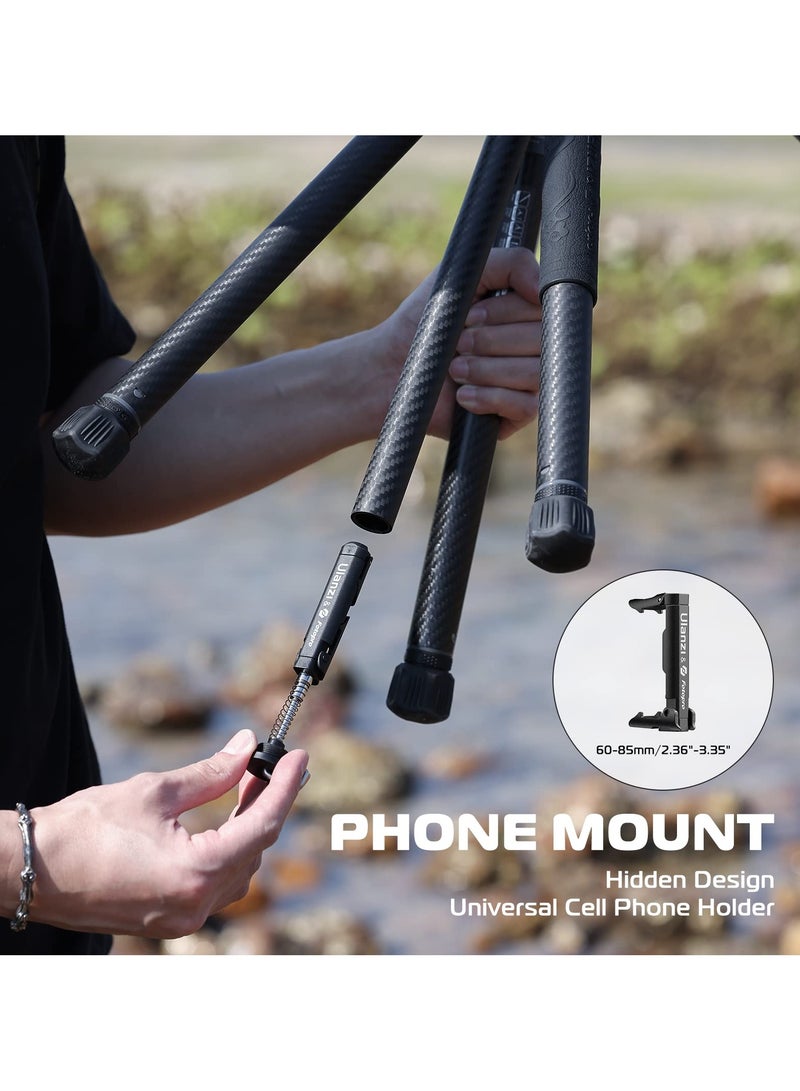 ULANZI F38 Video Travel Tripod, 61.4" Lightweight Carbon Fiber Camera Tripod with Quick Release 1/4" Screw & Video Head, for Most Cameras/DSLR/Projector, Weight 2.38lbs, Maxload 22lbs - Image 5