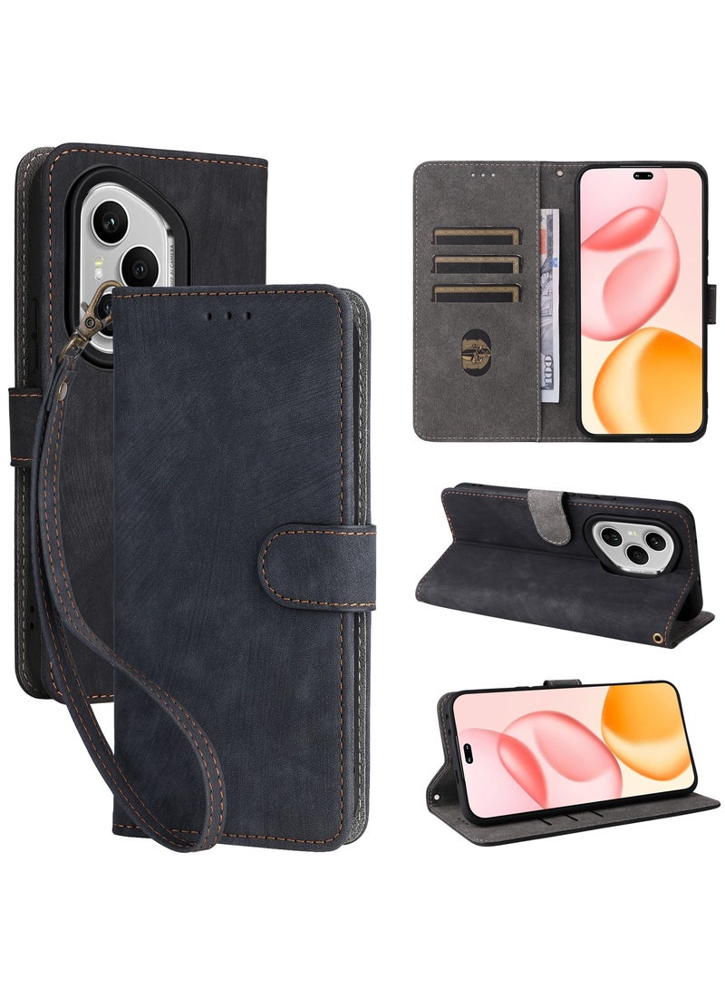 For Honor 400 Pro Flip Cover with Detachable lanyard, PU Leather Full Body Protection Shockproof Flip Mobile Phone Case, RFID Anti-theft Brush Folio Wallet Case - Image 1