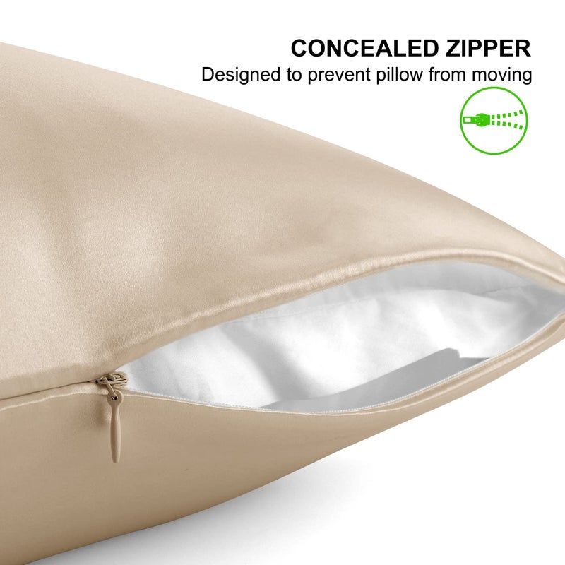 ALASKA BEAR Natural Silk Pillowcase, Hypoallergenic, 19 Momme, 600 Thread Count 100 Percent Mulberry Silk, Queen Size with Hidden Zipper (1,Champagne Gold) - Image 2