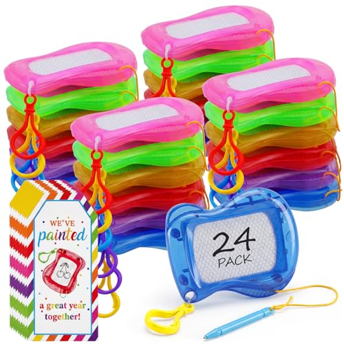 Fuyoooo 24 Set End of The Year Gifts for Kids Classroom Bulk Mini Magnetic Drawing Board Backpack Keychain Clip Erasable Doodle Writing Pad with Tag Ribbon for Kids Birthday Party Favor - Image 1