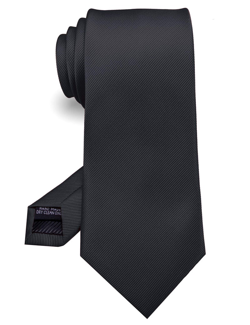 RBOCOTT Silk Black Tie Business Wedding Formal Necktie for Men (Black) - Image 1