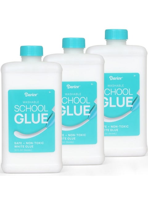 School Glue - 3-Pack 32 Oz Craft Glue - Washable And Safe Liquid Glue - No Run Formula Dries Clear - Multipurpose Glue For Slime, Paper Mache, Arts And Crafts, School Projects