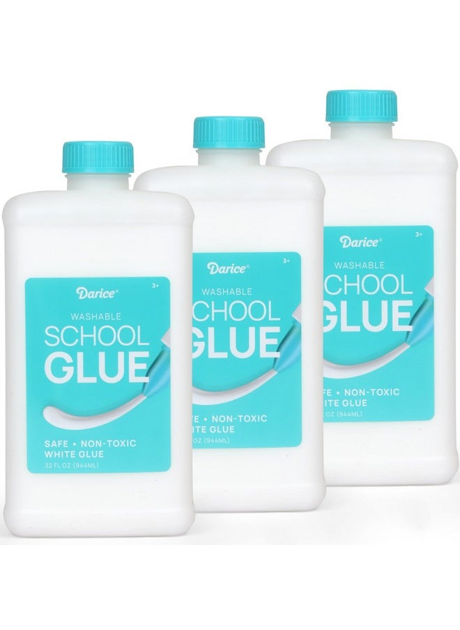 Darice - School Glue - 3-Pack 32 Oz Craft Glue - Washable And Safe Liquid Glue - No Run Formula Dries Clear - Multipurpose Glue For Slime, Paper Mache, Arts And Crafts, School Projects - Image 1