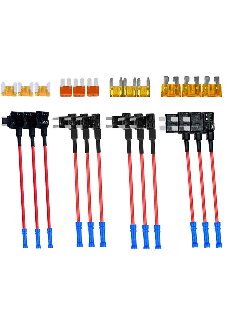 Aookay - [Upgrade] 4 Types 12V Car Fuse Tap Adapters, Additional Circuit Adapters, with MICRO2 Mini ATC ATS Low Profile Tap Adapter for Cars Trucks Boats (12 Pack) - Image 1