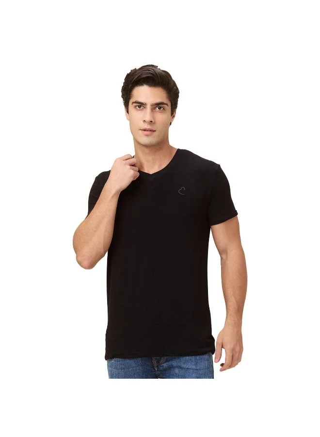بيينغ هيومان Mens Black V Neck Short Sleeve T-Shirt
